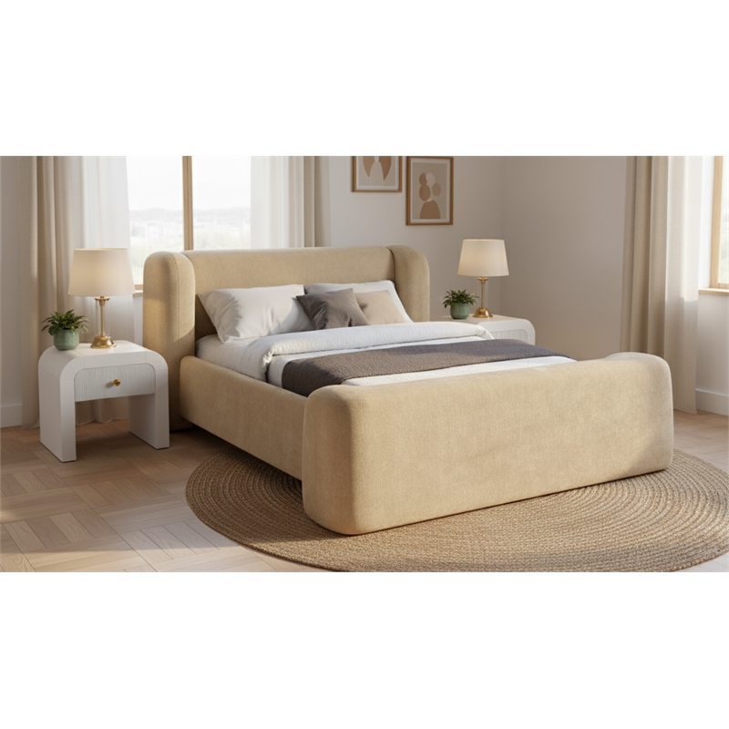 Meridian Furniture Modena Beige Chenille Fabric Upholstered Full Bed
