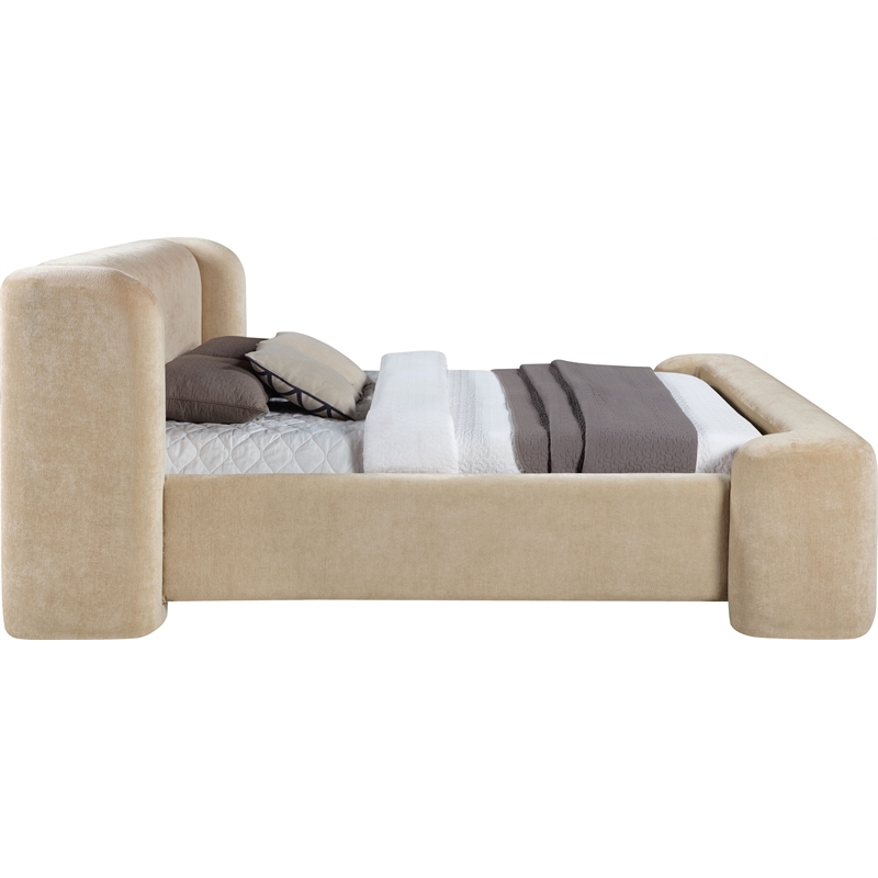 Meridian Furniture Modena Beige Chenille Fabric Upholstered Queen Bed