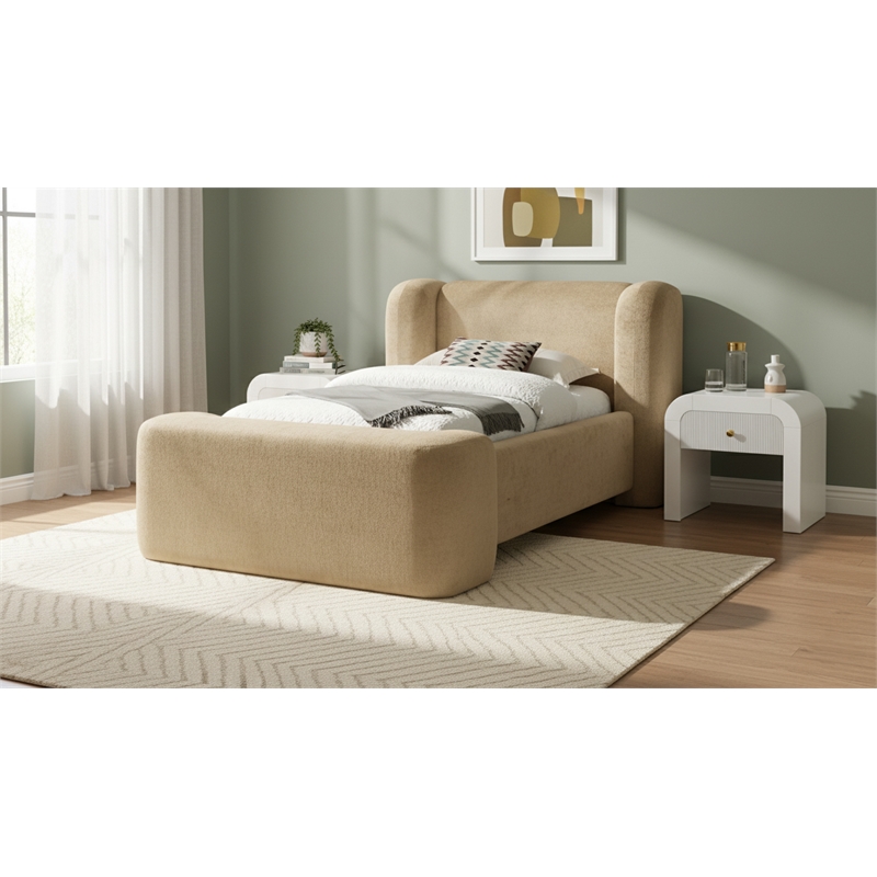 Meridian Furniture Modena Beige Chenille Fabric Upholstered Twin Bed