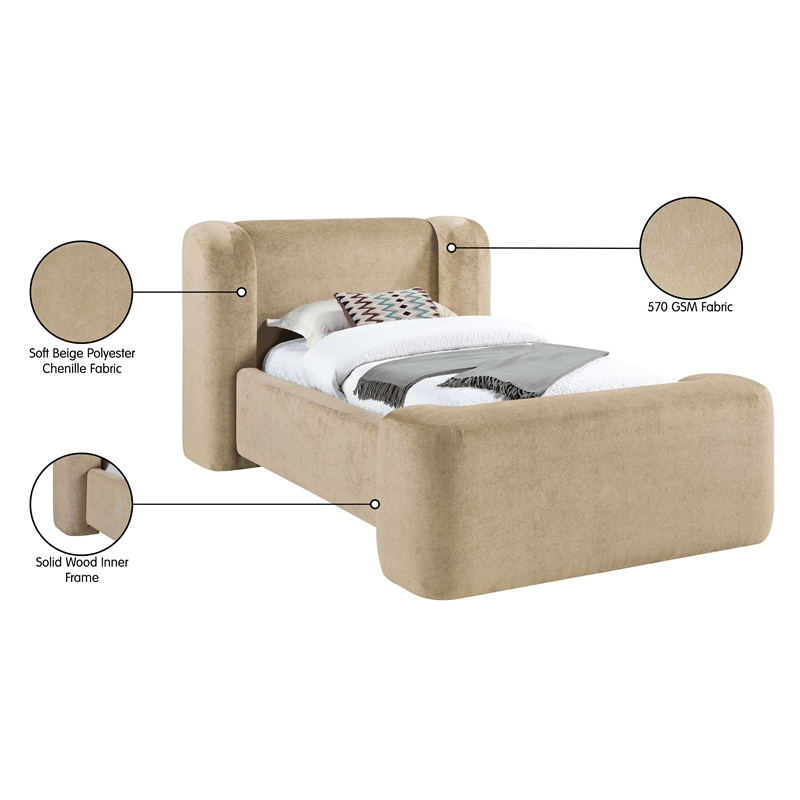 Meridian Furniture Modena Beige Chenille Fabric Upholstered Twin Bed