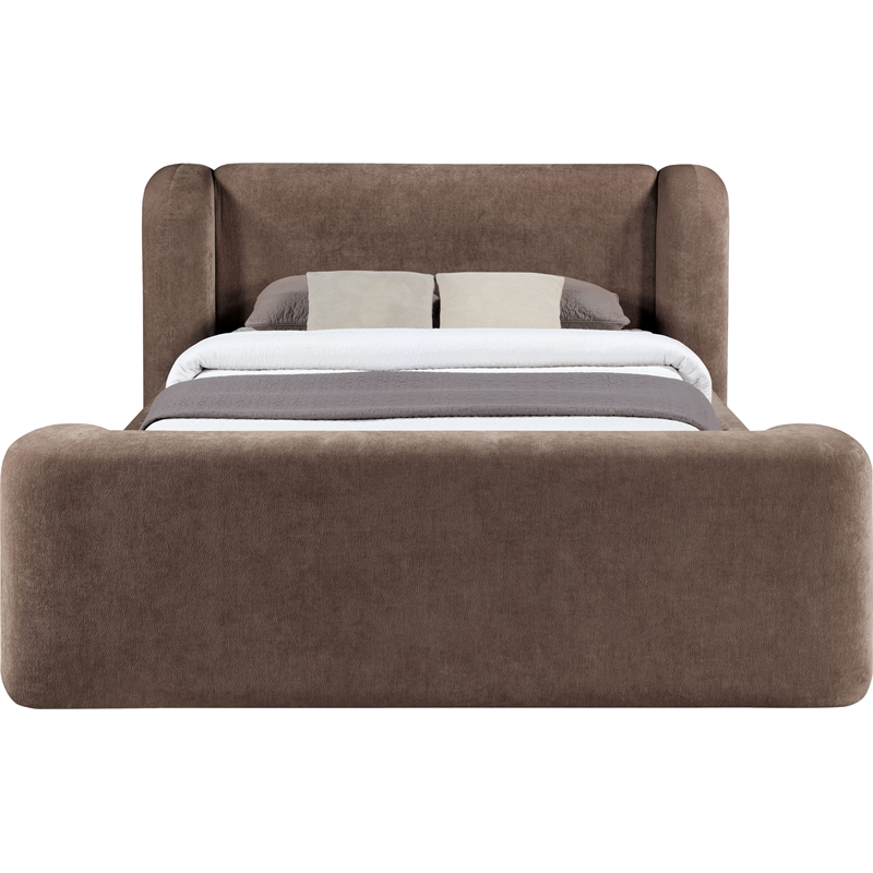 Meridian Furniture Modena Brown Chenille Fabric Upholstered Queen Bed