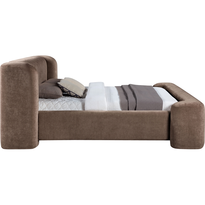 Meridian Furniture Modena Brown Chenille Fabric Upholstered Queen Bed
