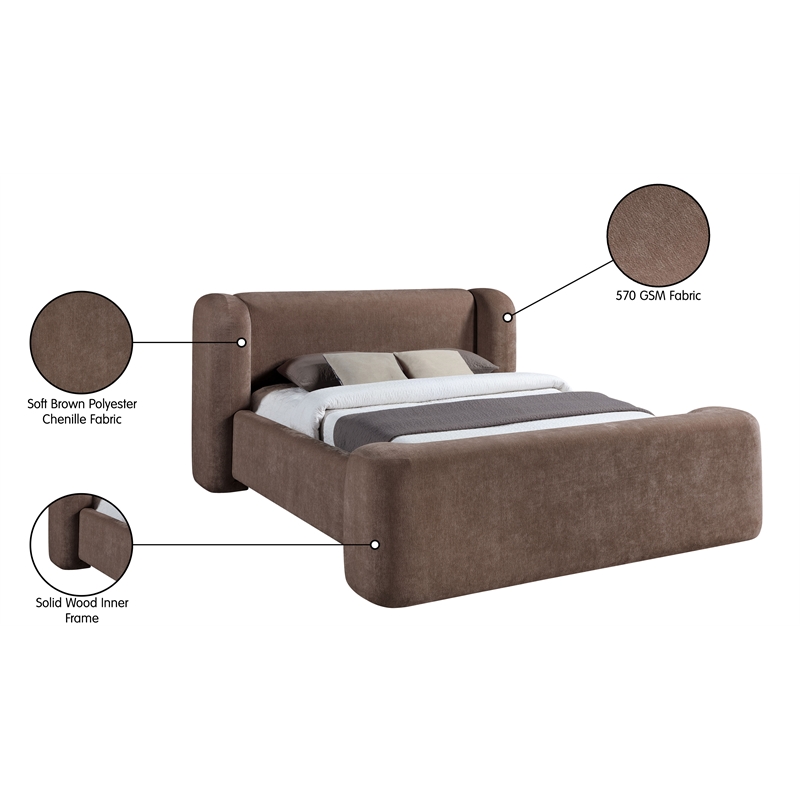 Meridian Furniture Modena Brown Chenille Fabric Upholstered Queen Bed