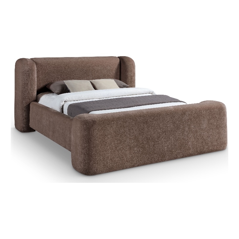 Meridian Furniture Modena Brown Chenille Fabric Upholstered Queen Bed