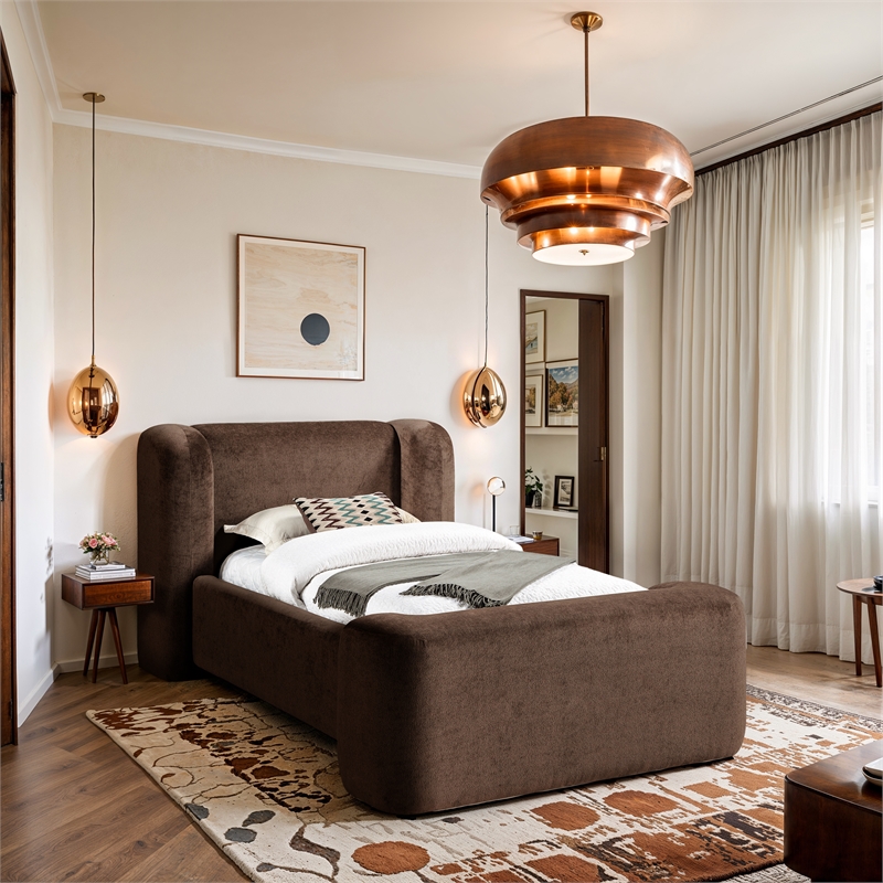 Meridian Furniture Modena Brown Chenille Fabric Upholstered Twin Bed