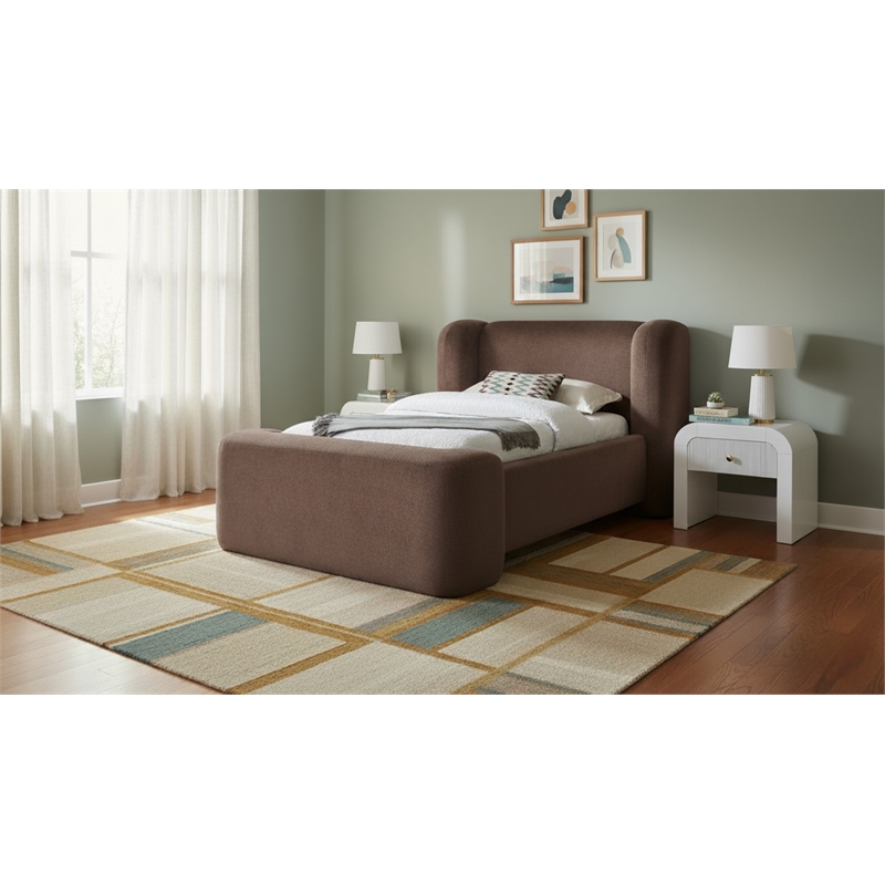 Meridian Furniture Modena Brown Chenille Fabric Upholstered Twin Bed