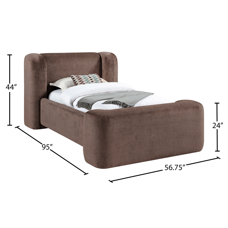 Meridian Furniture Modena Brown Chenille Fabric Upholstered Twin Bed