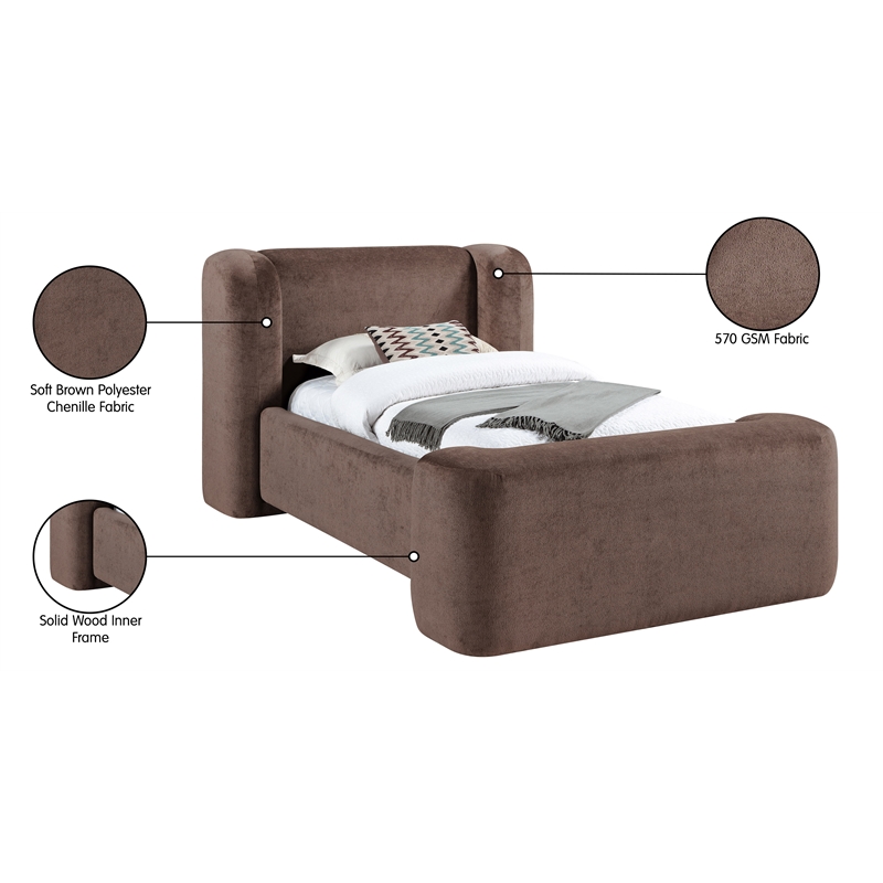 Meridian Furniture Modena Brown Chenille Fabric Upholstered Twin Bed