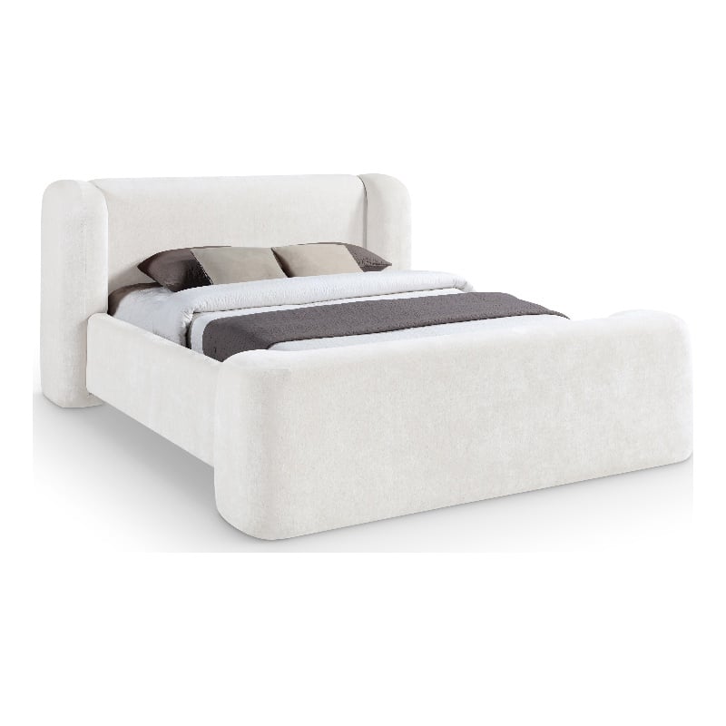 Meridian Furniture Modena Cream Chenille Fabric Upholstered Full Bed