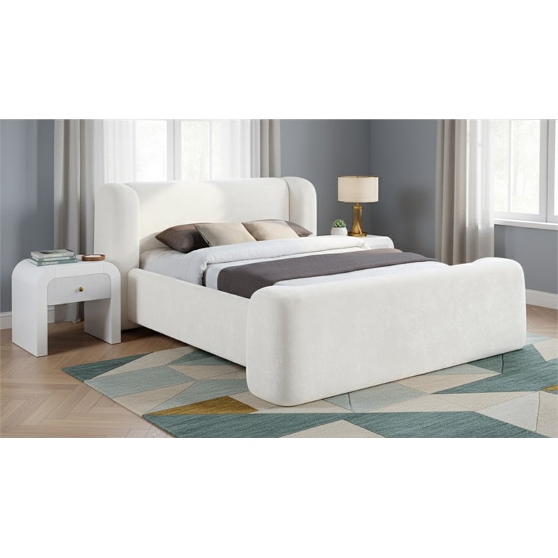 Meridian Furniture Modena Cream Chenille Fabric Upholstered Full Bed