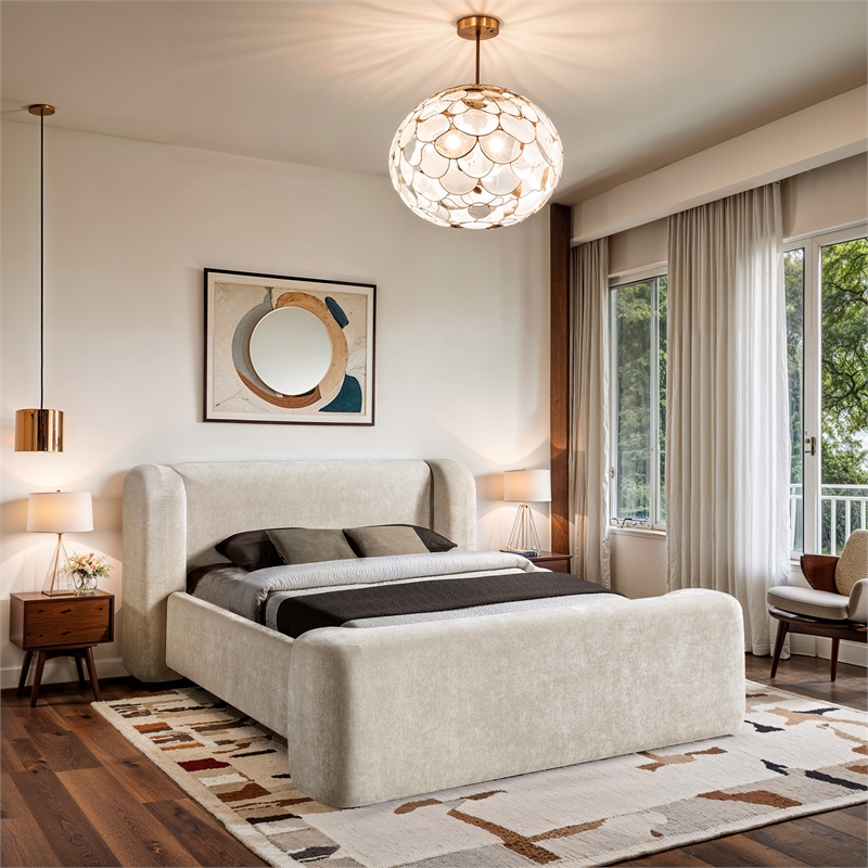 Meridian Furniture Modena Cream Chenille Fabric Upholstered King Bed