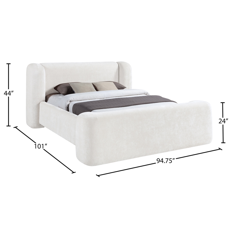 Meridian Furniture Modena Cream Chenille Fabric Upholstered King Bed