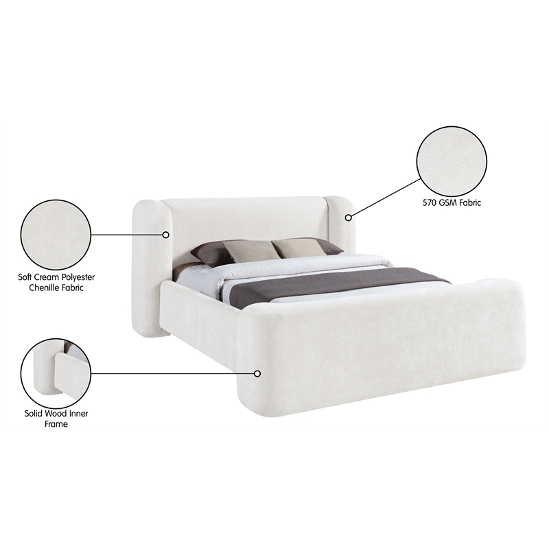 Meridian Furniture Modena Cream Chenille Fabric Upholstered King Bed