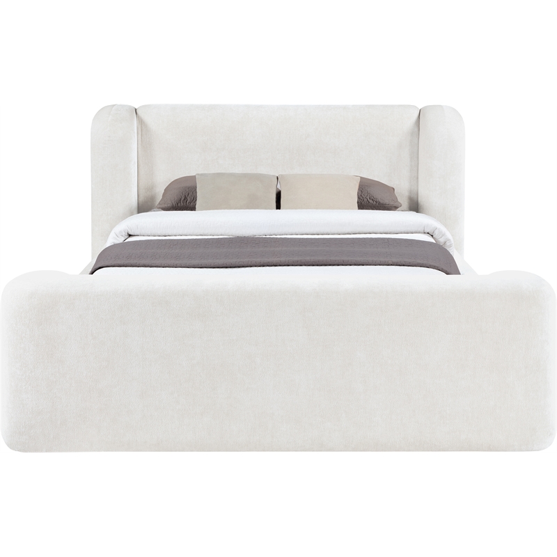 Meridian Furniture Modena Cream Chenille Fabric Upholstered Queen Bed