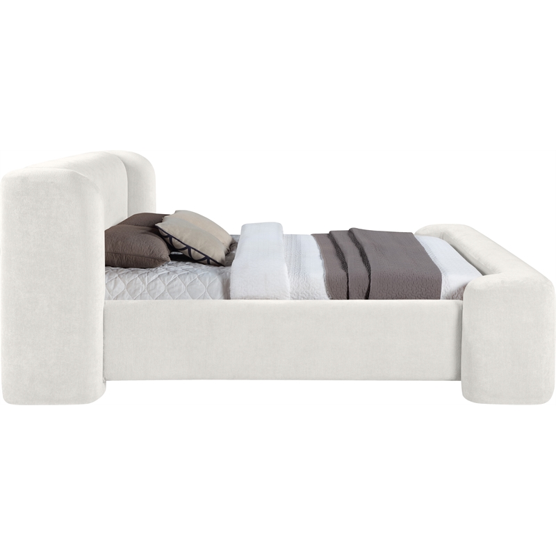 Meridian Furniture Modena Cream Chenille Fabric Upholstered Queen Bed