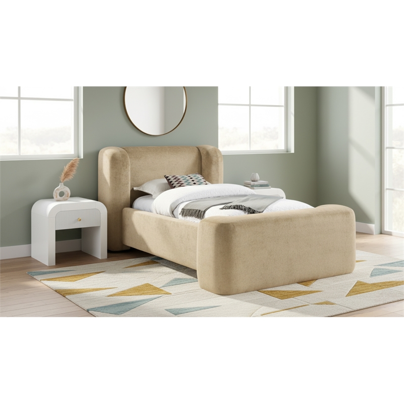 Meridian Furniture Modena Cream Chenille Fabric Upholstered Twin Bed