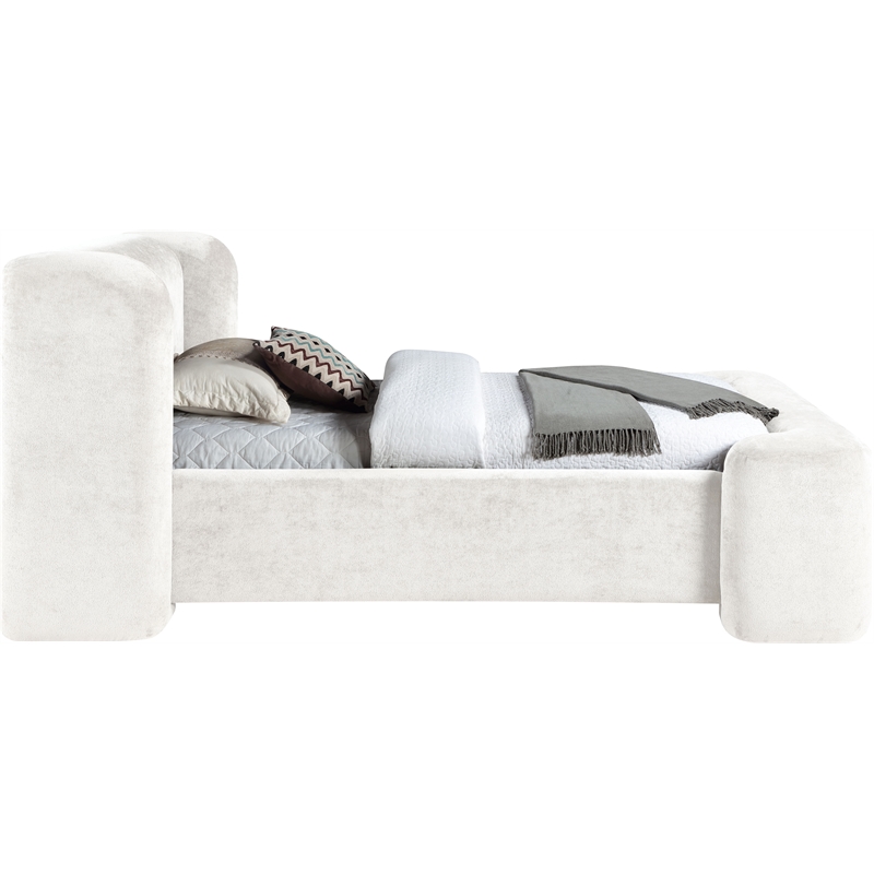 Meridian Furniture Modena Cream Chenille Fabric Upholstered Twin Bed