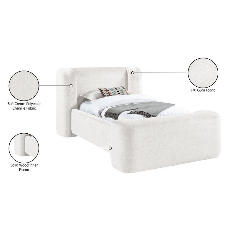 Meridian Furniture Modena Cream Chenille Fabric Upholstered Twin Bed