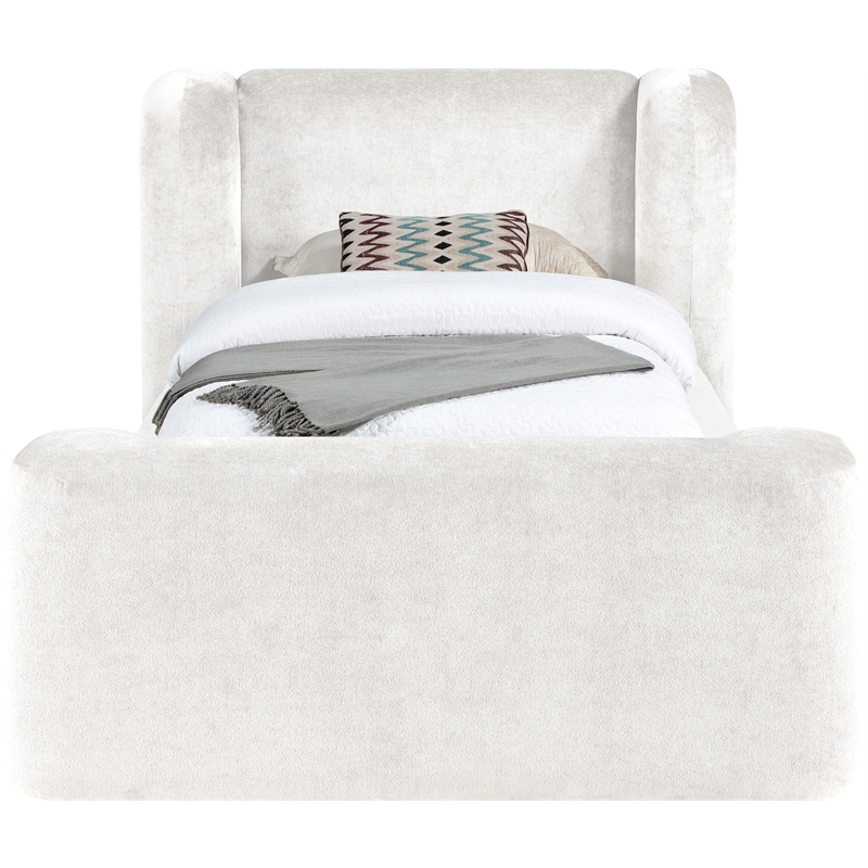Meridian Furniture Modena Cream Chenille Fabric Upholstered Twin Bed