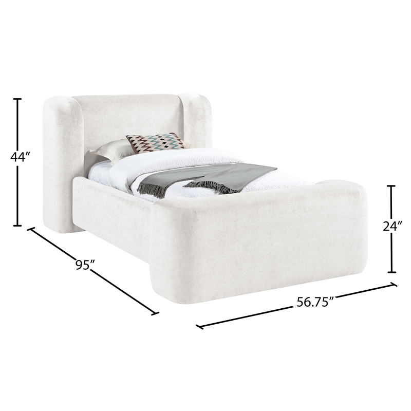 Meridian Furniture Modena Cream Chenille Fabric Upholstered Twin Bed