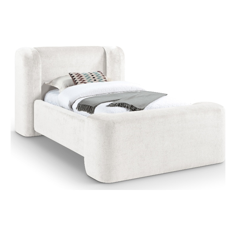 Meridian Furniture Modena Cream Chenille Fabric Upholstered Twin Bed