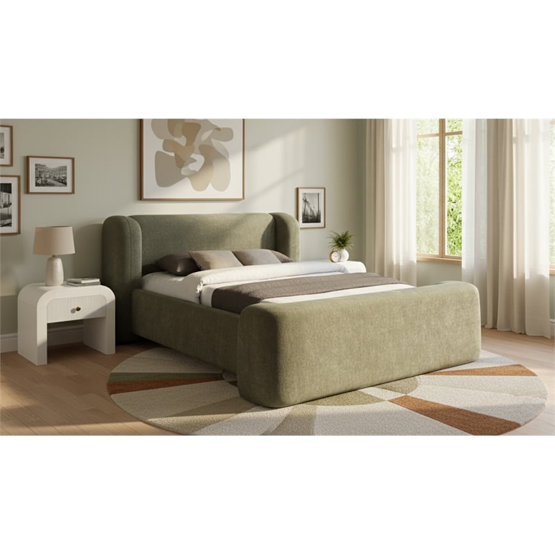 Meridian Furniture Modena Green Chenille Fabric Upholstered Full Bed