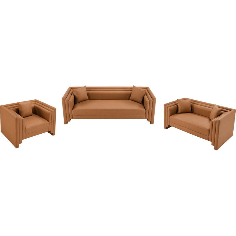 Meridian Furniture Everett Cognac Vegan Leather Upholstered Sofa