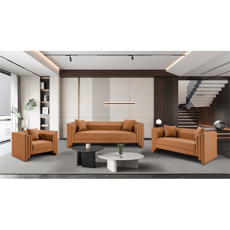 Meridian Furniture Everett Cognac Vegan Leather Upholstered Sofa