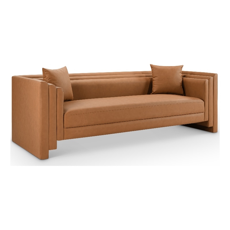 Meridian Furniture Everett Cognac Vegan Leather Upholstered Sofa