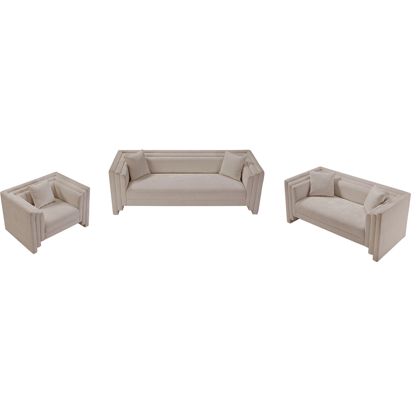Meridian Furniture Everett Beige Chenille Fabric Upholstered Sofa