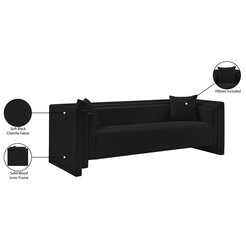 Meridian Furniture Everett Black Chenille Fabric Upholstered Sofa