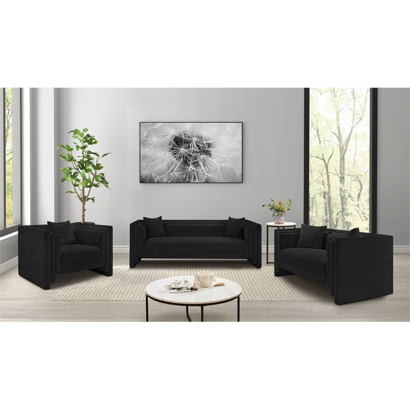 Meridian Furniture Everett Black Chenille Fabric Upholstered Sofa