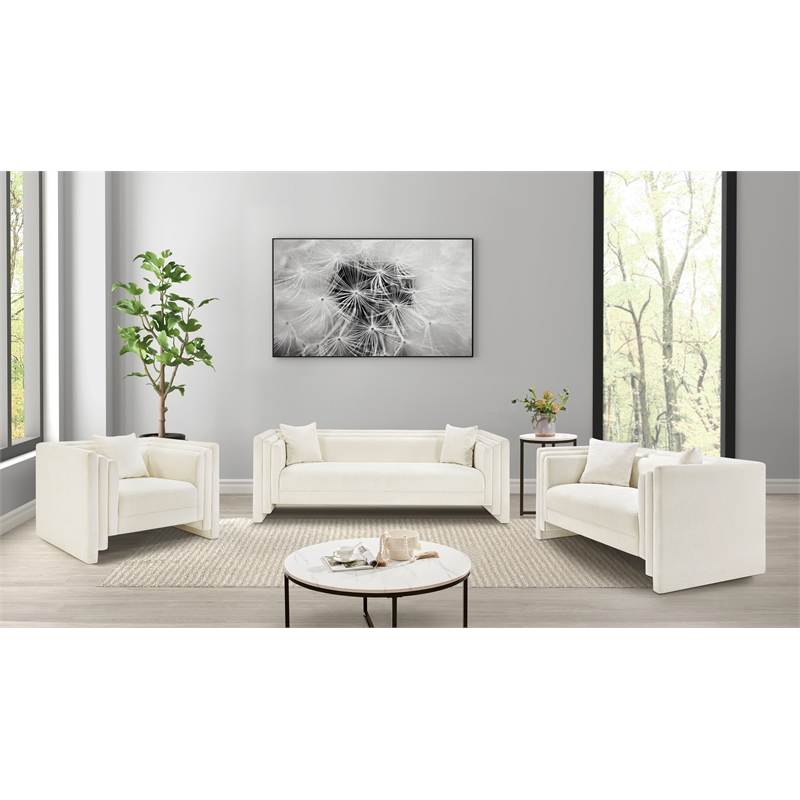 Meridian Furniture Everett Cream Chenille Fabric Upholstered Sofa