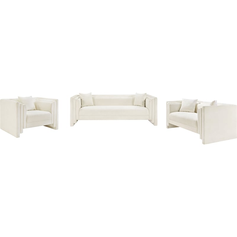 Meridian Furniture Everett Cream Chenille Fabric Upholstered Sofa