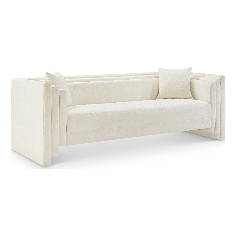 Meridian Furniture Everett Cream Chenille Fabric Upholstered Sofa