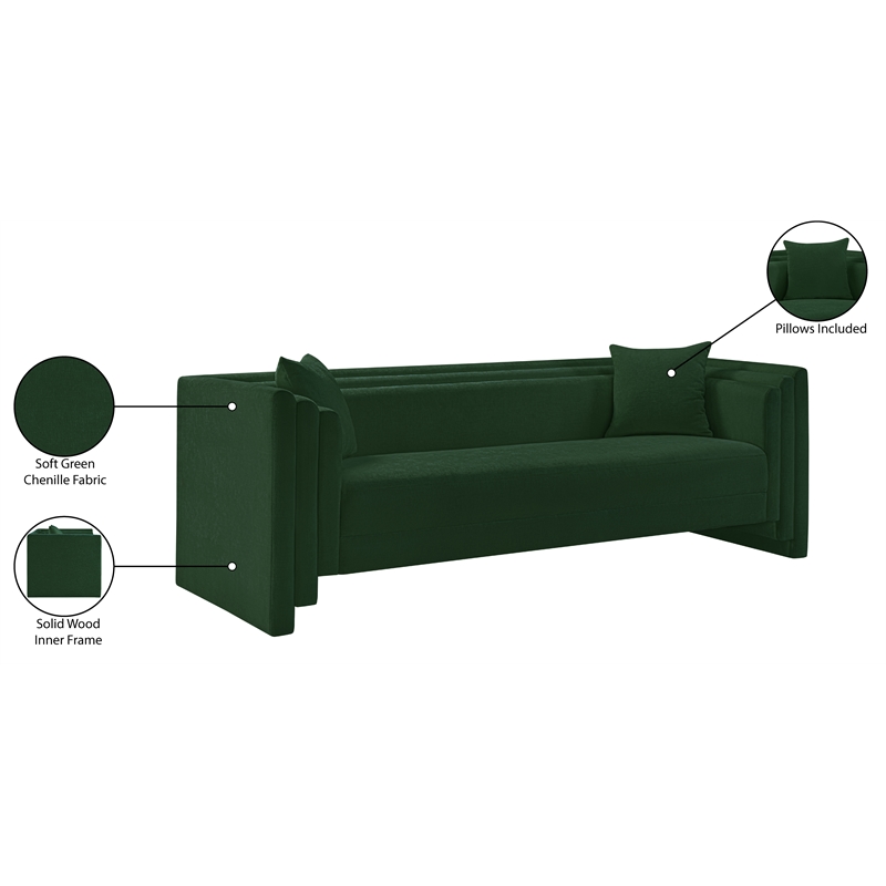 Meridian Furniture Everett Green Chenille Fabric Upholstered Sofa