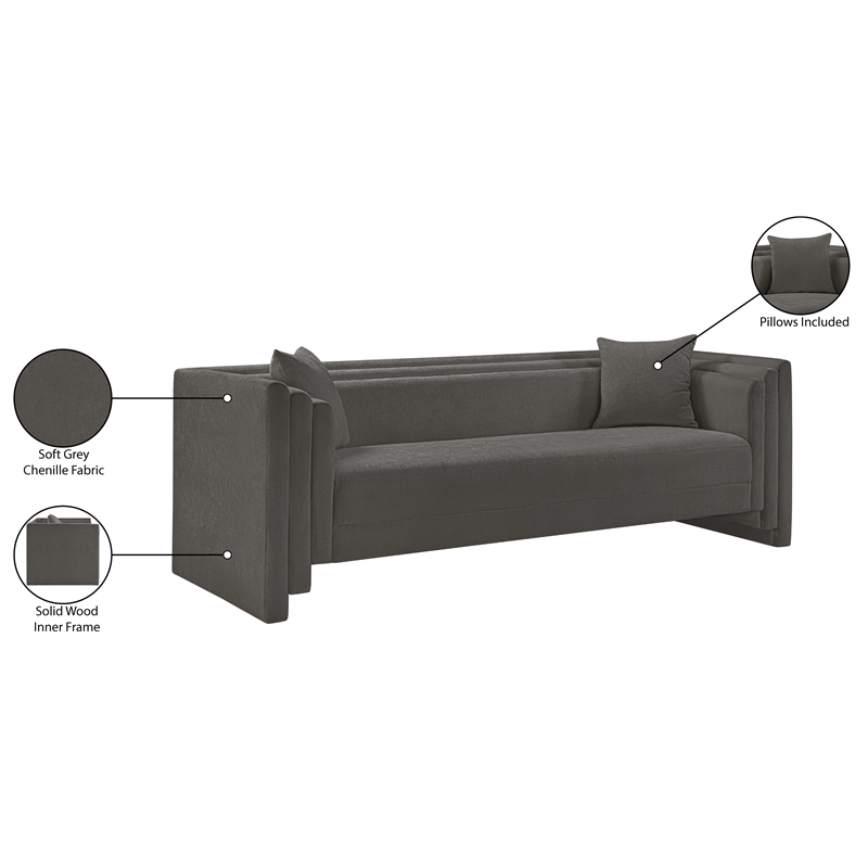 Meridian Furniture Everett Grey Chenille Fabric Upholstered Sofa