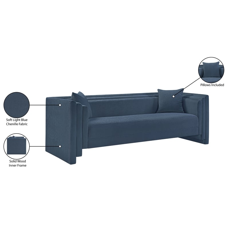 Meridian Furniture Everett Light Blue Chenille Fabric Upholstered Sofa