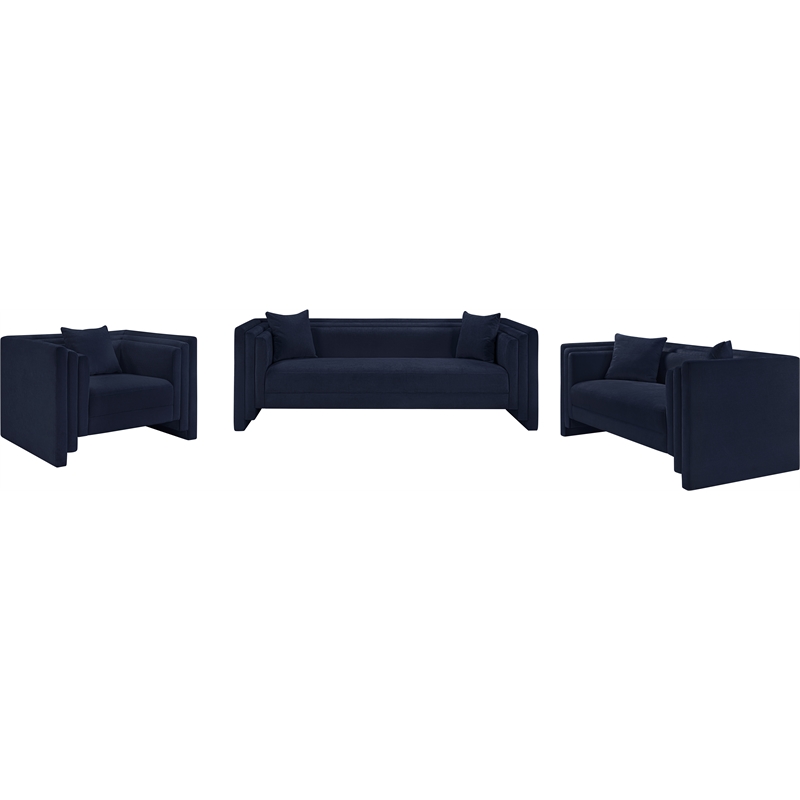 Meridian Furniture Everett Navy Chenille Fabric Upholstered Sofa
