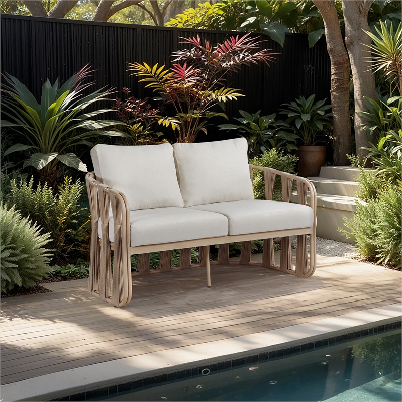 Meridian Furniture San Pietro Beige Olefin Upholstered Outdoor Patio Loveseat