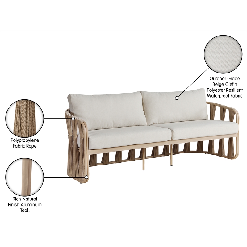 Meridian Furniture San Pietro Beige Olefin Upholstered Outdoor Patio Sofa
