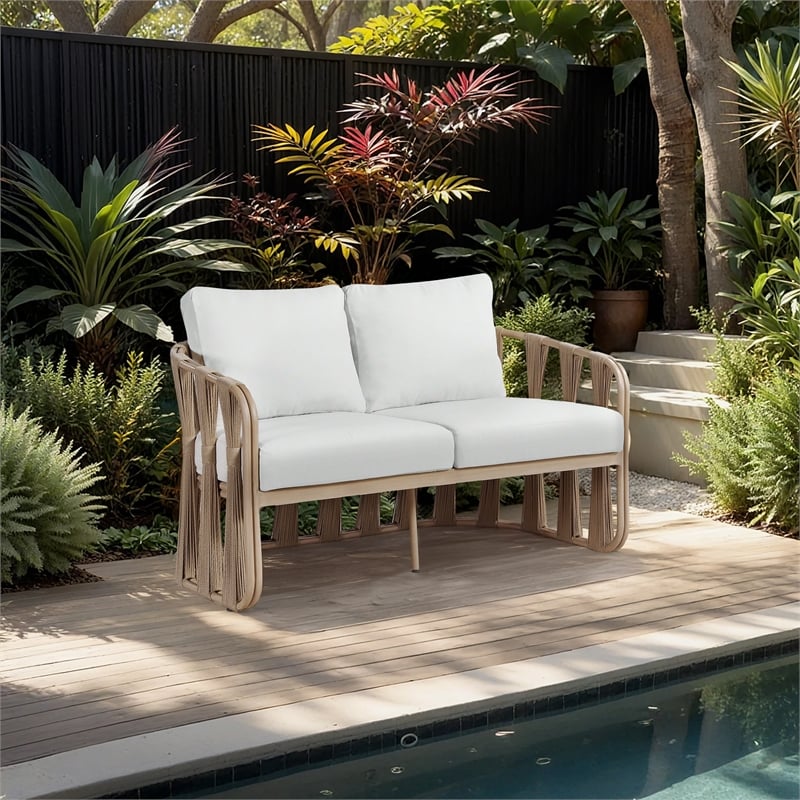 Meridian Furniture San Pietro Cream Olefin Upholstered Outdoor Patio Loveseat