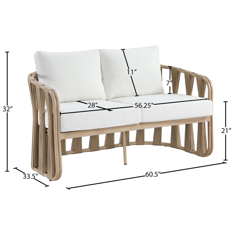Meridian Furniture San Pietro Cream Olefin Upholstered Outdoor Patio Loveseat