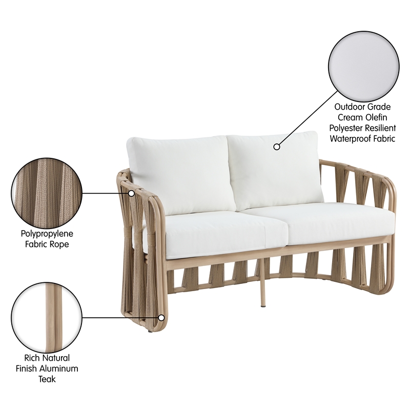 Meridian Furniture San Pietro Cream Olefin Upholstered Outdoor Patio Loveseat