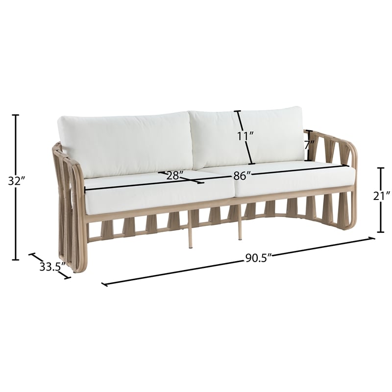 Meridian Furniture San Pietro Cream Olefin Upholstered Outdoor Patio Sofa