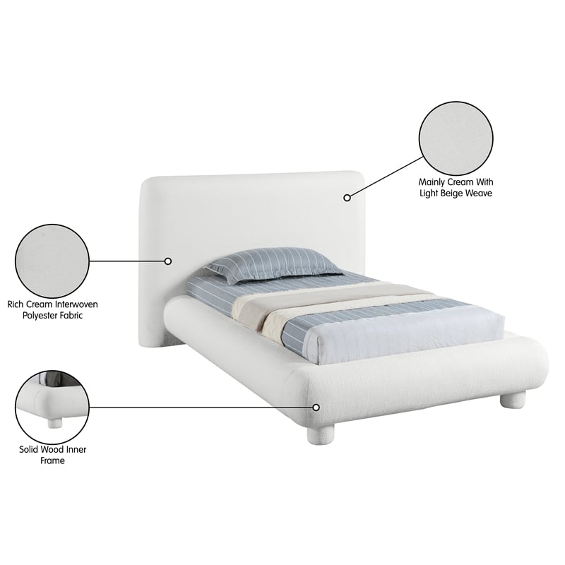 Meridian Furniture Blair Cream Fabric Upholstered Twin Bed