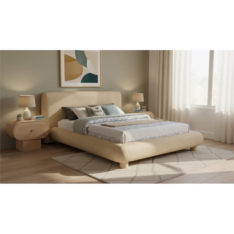 Meridian Furniture Blair Beige Chenille Fabric Upholstered Full Bed