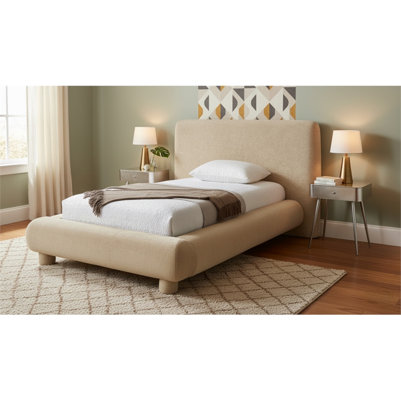 Meridian Furniture Blair Beige Chenille Fabric Upholstered Twin Bed
