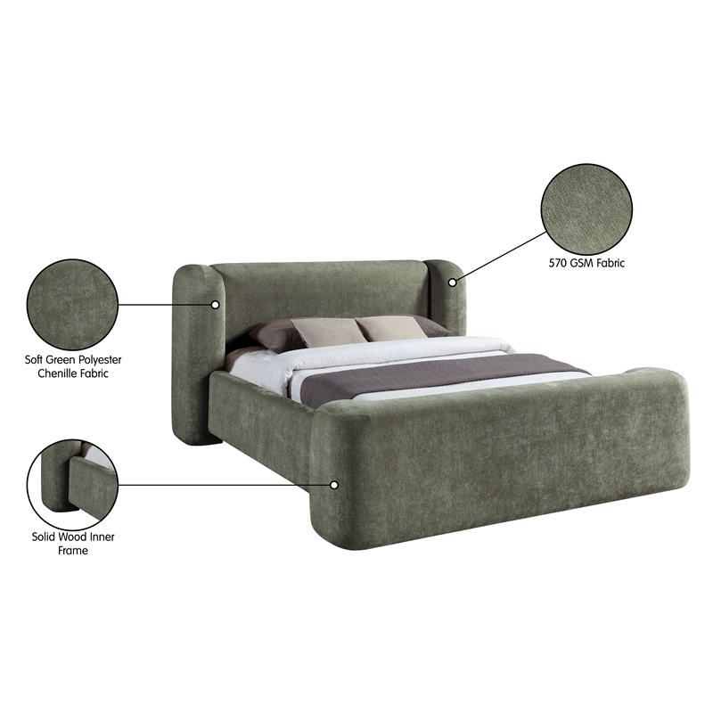 Meridian Furniture Modena Green Chenille Fabric Upholstered Queen Bed
