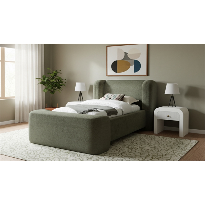 Meridian Furniture Modena Green Chenille Fabric Upholstered Twin Bed